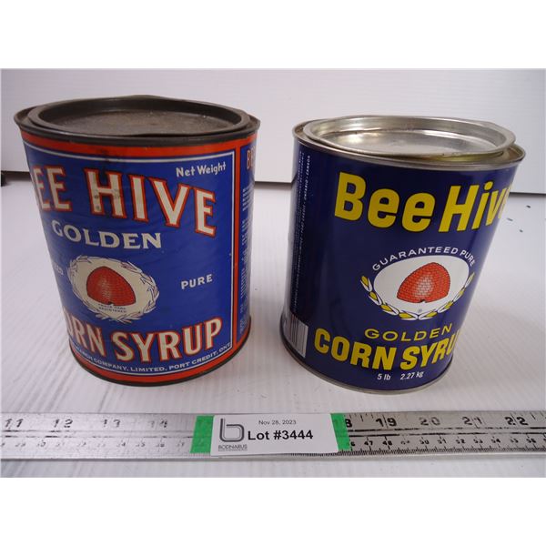 (2) Vintage Bee Hive Corn Syrup Tins