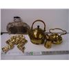 Image 1 : (2) Brass Kettles, Brass Mini Pitcher, Brass Bow Hook and Crumb Tray