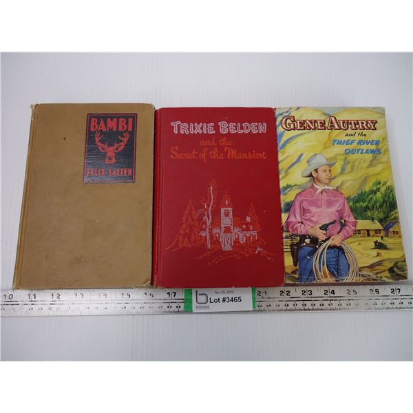 (3) Vintage Hard Cover Novels-Bambi, Trixie Belden and Gene Autry