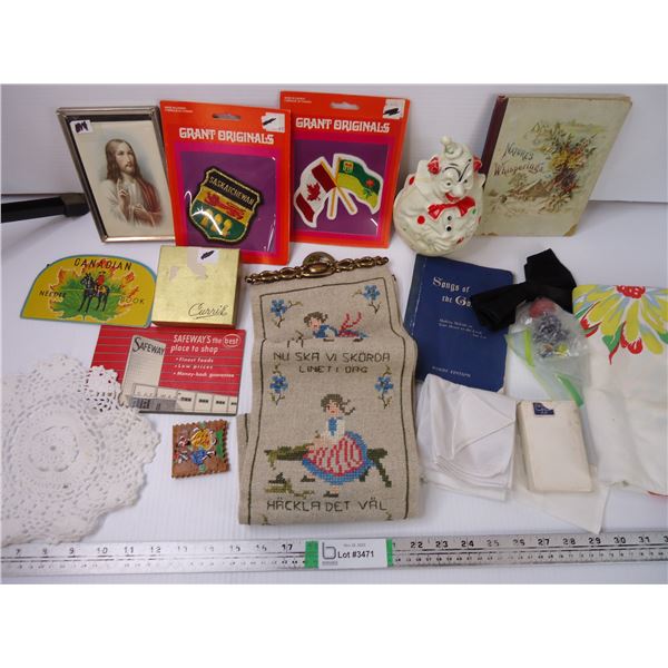 Large Lot of Misc. Items-Patches, Wall Hanger, Religious, Needle Books, and more