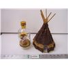 Image 1 : Vintage Wooden Bobble Head Man in Glass Bottle and Handmade Teepee