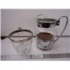 Image 1 : Vintage Bar Ware Silver Glass Pitcher and Glass Ice Bucket/Tongs