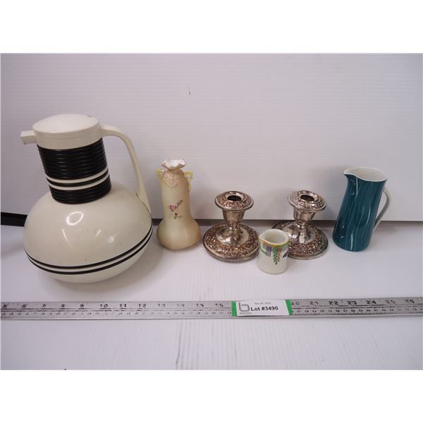 Coffee Carafe, Candle Holders, Vase, Pitcher and small pitcher