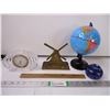 Image 2 : (5) Pieces for Desk-Globe, Waterford Crystal Clock, Book End, Ruler, Pen Holder
