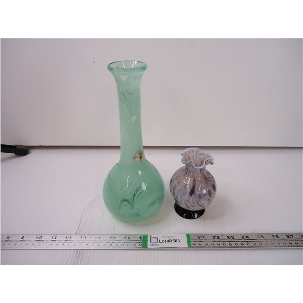 Vintage Alberta Glass, Medicine Hat and Art Glass Vase Sasaki Japan Purple Orange Splash