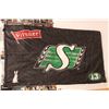Image 1 : Pilsner Saskatchewan Roughrider Flag - Black - 3' x 5'