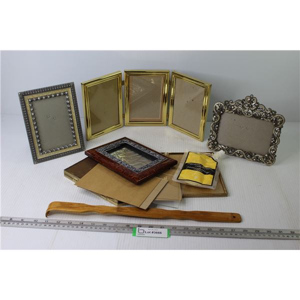 Assorted Photo Frames (one has damage) - Wooden Back Scratcher