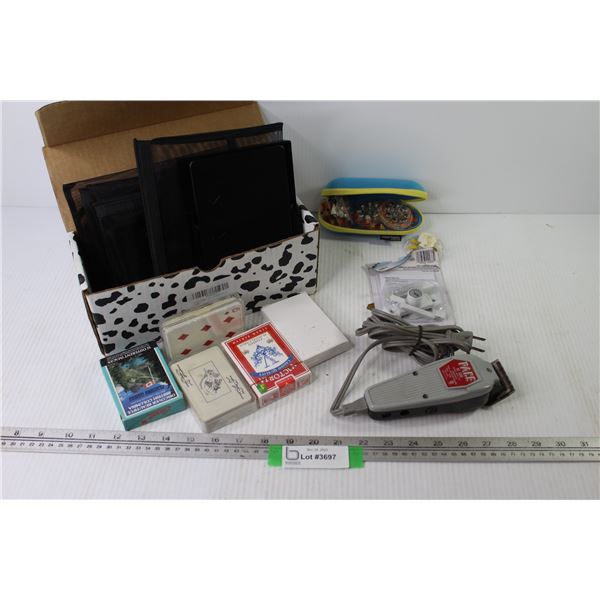 (5) Mary K Mirrors in Bags - Case w/Batteries - Cabinet Lock - Pace Trimmer (powers on) - Playing Ca