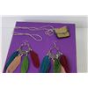 Image 3 : Cardboard Box - Feathered Earrings - Rings - Pins - Elastic Guitar Band