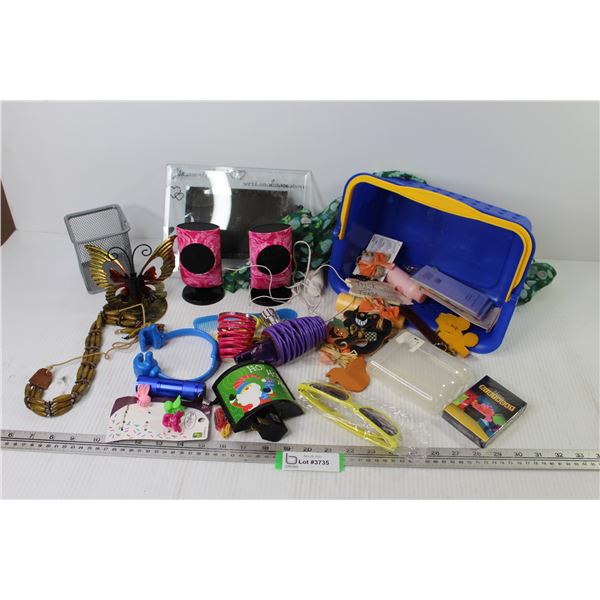 Glass Photo Frame - Plastic Basket - Speakers - Beaded Necklace - Playing Cards - Sunglasses - Misc.