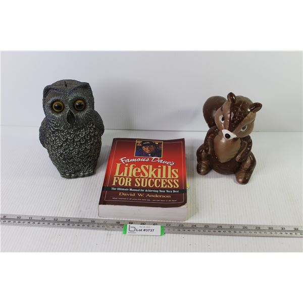 Famous Daves Life Skills Book - Plastic Owl - Ceramic Squirrel