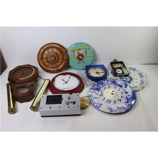 Box of Clock Faces & Parts - Travel Alarm Clock