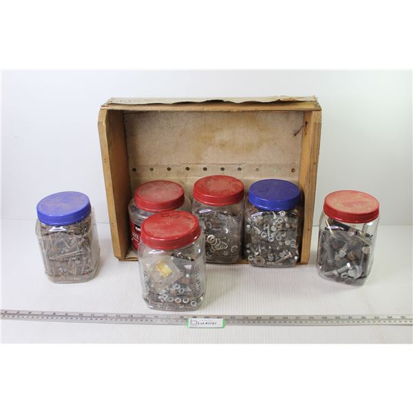 Wooden Grape Crate - (5) Containers of Nuts & Bolts