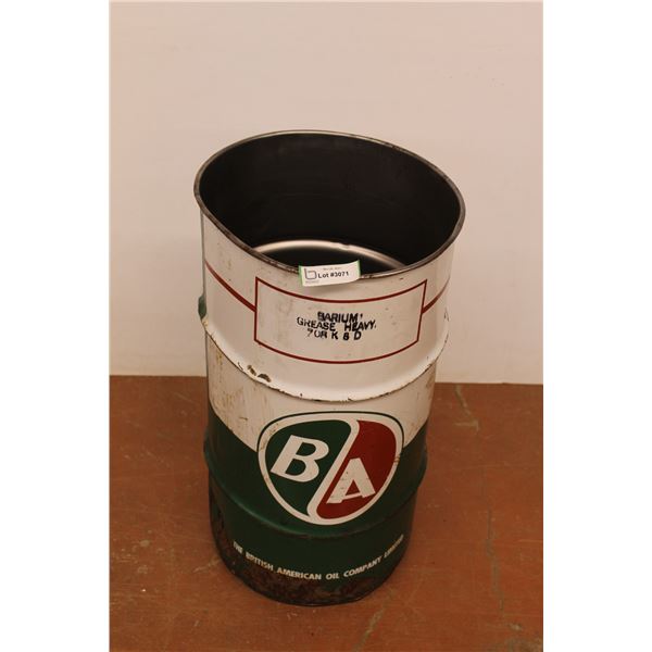 * BA 1960s Grease Drum - Some Rust Damage, 27" Tall