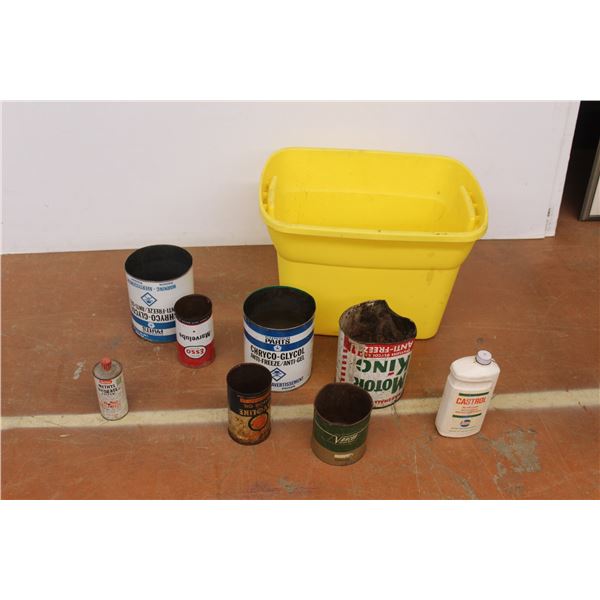 * Tote of Vintage Oil Tins