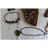 Image 4 : Wooden Trinket Tray, (4) Necklaces, Lizard Candleholder, Wooden Handbag