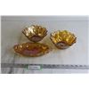 Image 1 : (2) Iridescent Yellow and Purple Sunflower Carnival Glass Bowls + Carnival Marigold Glass Oval Dish