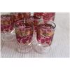 Image 2 : Gold & Red Grape/Leaf Design Cordial Glass & Decanter Set w/ 6 Glasses