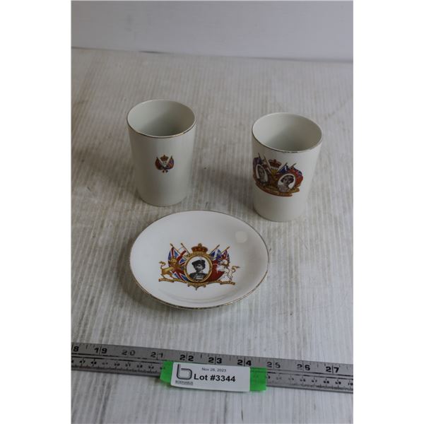 (3) Pieces for Royal Memorabilia - Bone Winsor China Plate + Alfred Meakin Cups