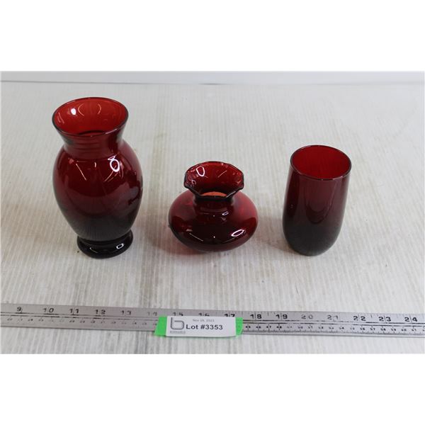 (2) Red Vases + Red Cup