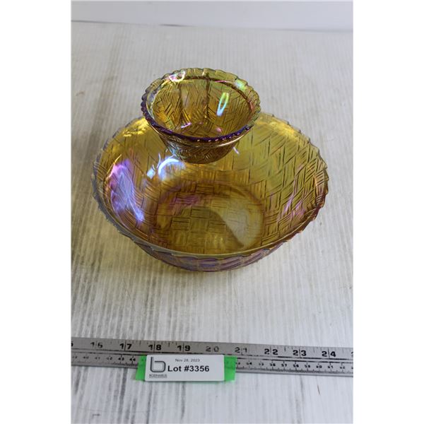 3-Piece Carnival Glass Chip and Dip Set - Golden Tone