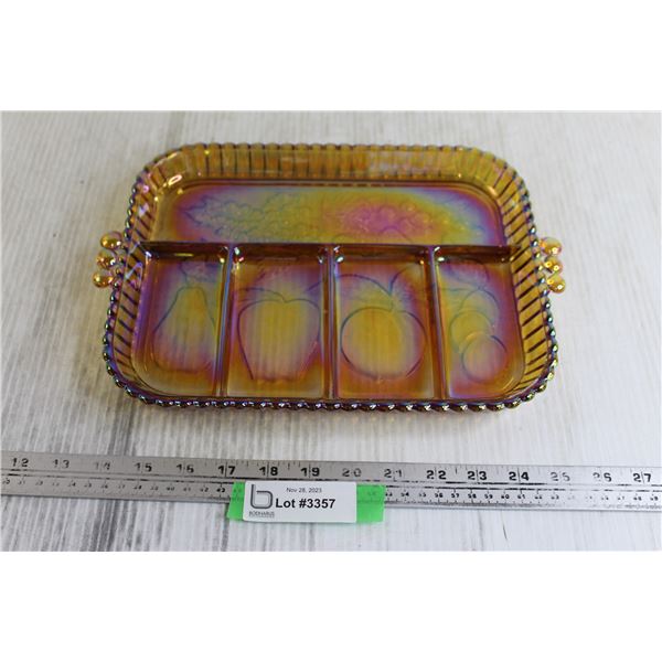 Marigold Carnival Glass Divided Tray Platter - Fruit Pattern