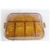 Image 4 : Marigold Carnival Glass Divided Tray Platter - Fruit Pattern