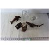 Image 1 : Pinwheel Crystal Decanter - Stopper is Broken, (3) Wood Fish Figures, (1) Wood Frog Figure