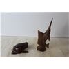 Image 6 : Pinwheel Crystal Decanter - Stopper is Broken, (3) Wood Fish Figures, (1) Wood Frog Figure