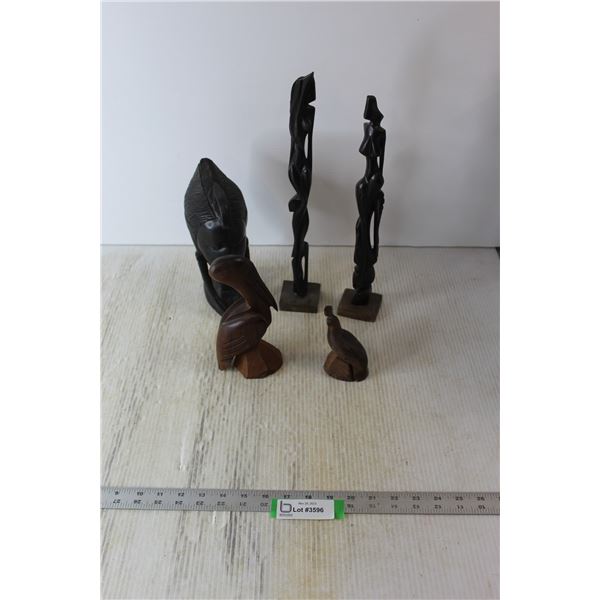 (5) Wood Figures - Woman's Head, Birds, Tall Women