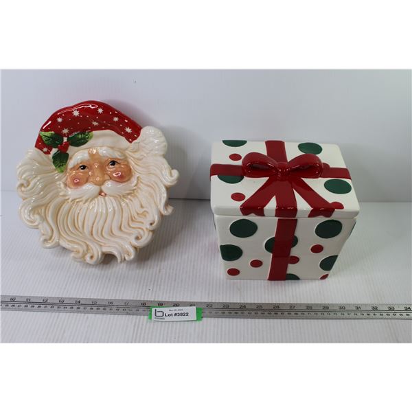 Ceramic Santa Face Bowl - Christmas Present Cookie Jar