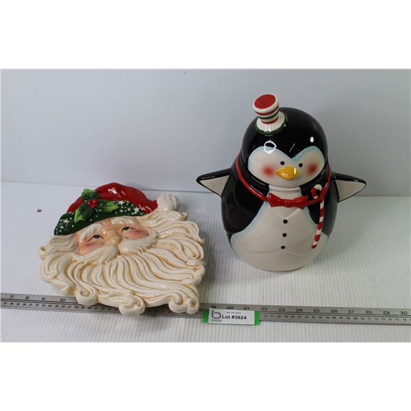 Penguin Cookie Jar - Ceramic Santa Face Dish