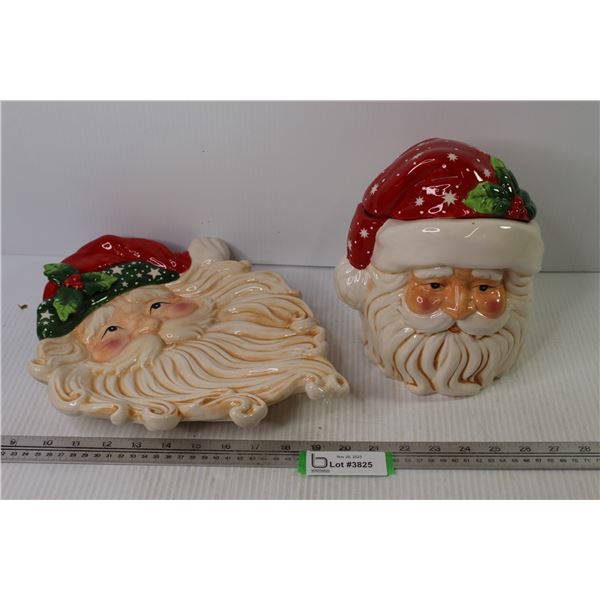 Santa Cookie Jar - Ceramic Santa Face Dish