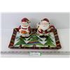 Image 1 : Ceramic Mister & Mrs Clause Creamer & Sugar Containers - Glass Festive Platter
