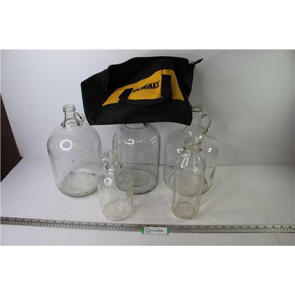 DeWalt Tool Bag - (4) Glass Jugs - Glass Milk Bottle