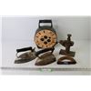 Image 1 : Multi Plug-In Extension Cord - (2) Vintage Irons & Handle - Vintage Crank Up Jack