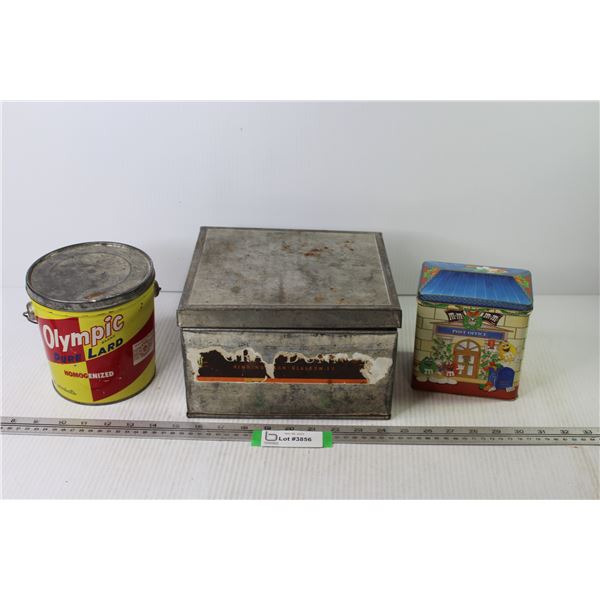 (3) Tins - M&M - Olympic Lard - Metal Pan Set