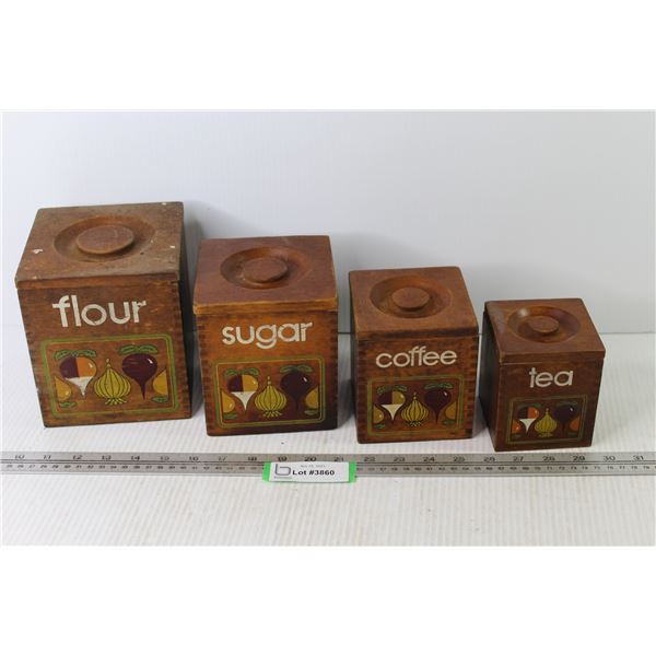 Vintage 4 Piece Wooden Cannister Set