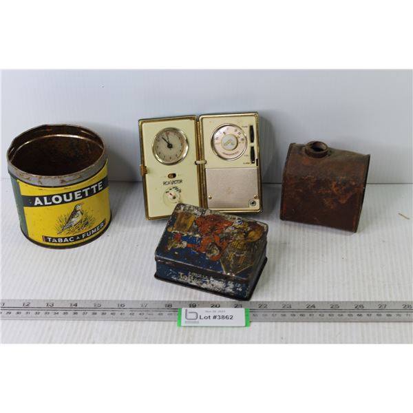Lovell's Christmas Tin - Vintage Tin - Alouette Tabacco Tin - RCA Transistor Radio
