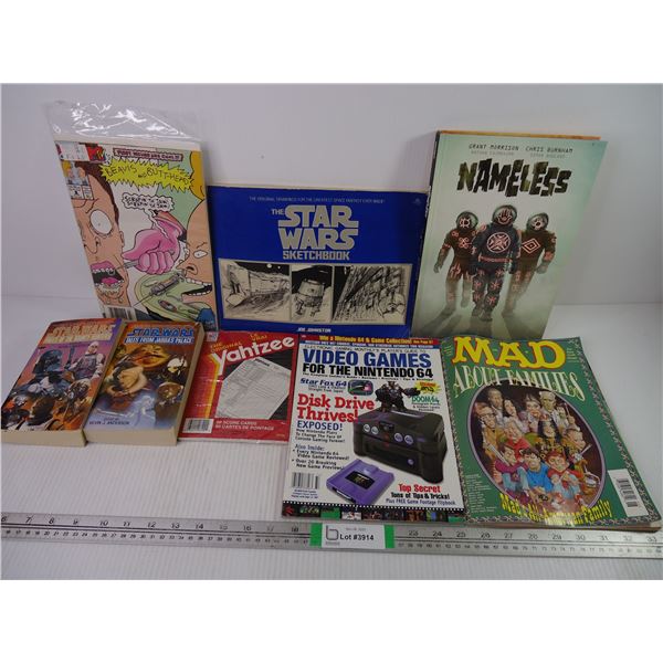 Lot of assorted Literature, Star Wars, MAD, Nameless Book, Beavis/Butthead Comic, Yahtzee Game