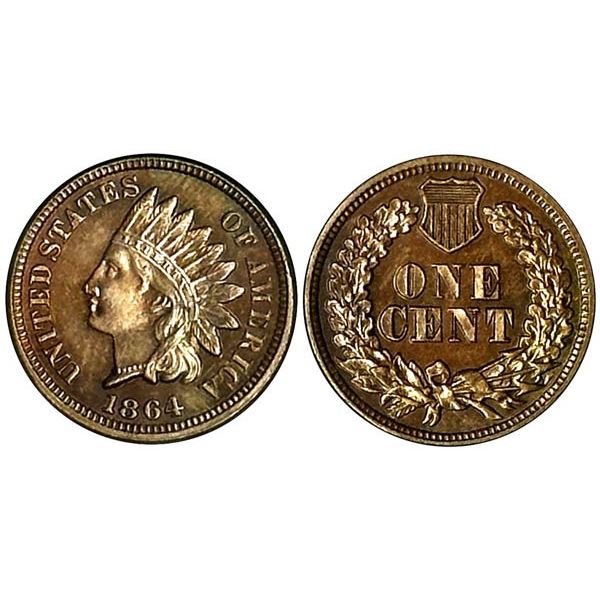 1864 Indian Head Cent. Numistrust graded MS62