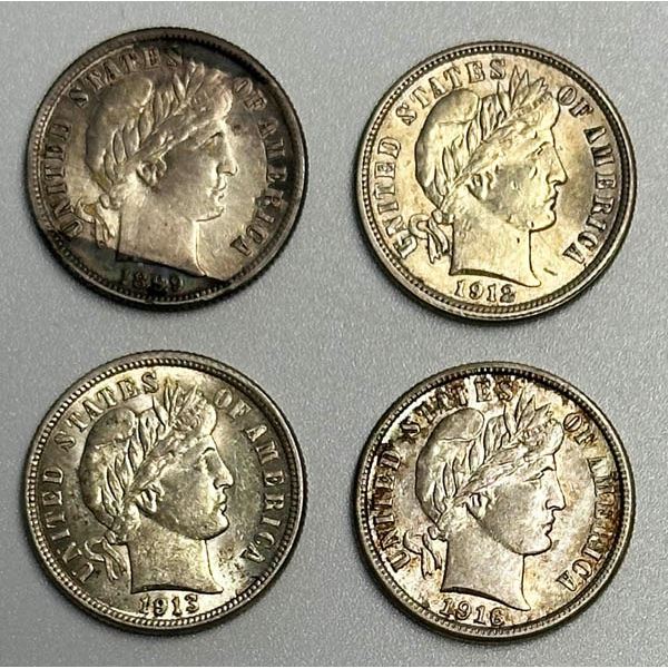 1899-1916-S Barber Dimes. Group of 4