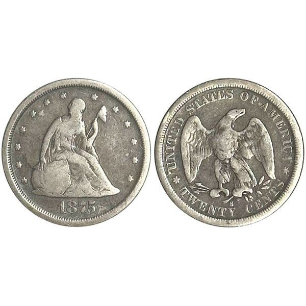 1875-S Twenty Cents. Fine