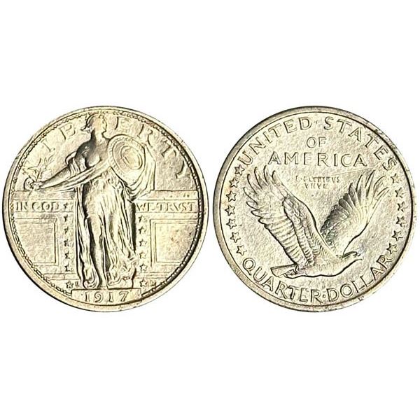 1917-D Liberty Standing Quarter Dollar. Type 1. VF