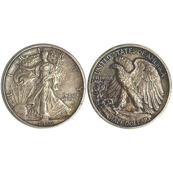 1916-D Liberty Walking Half Dollar. XF