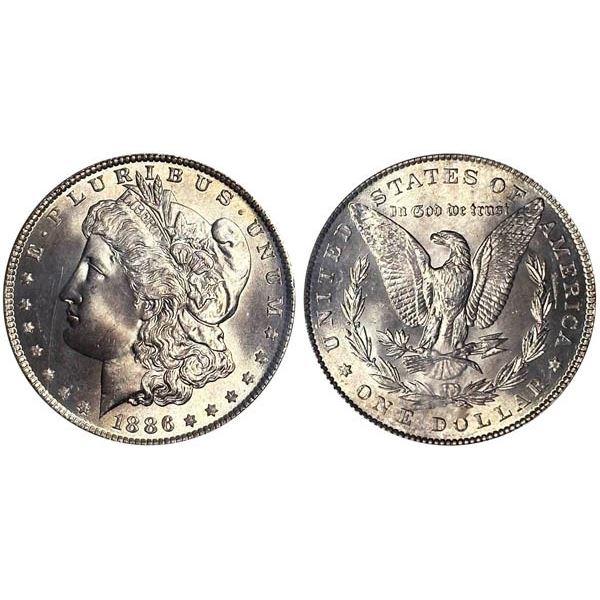 1886 Morgan Dollar. NGC graded MS65