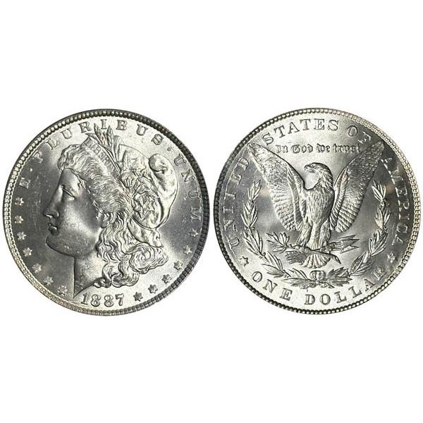 1887 Morgan Dollar. PCGS graded MS65