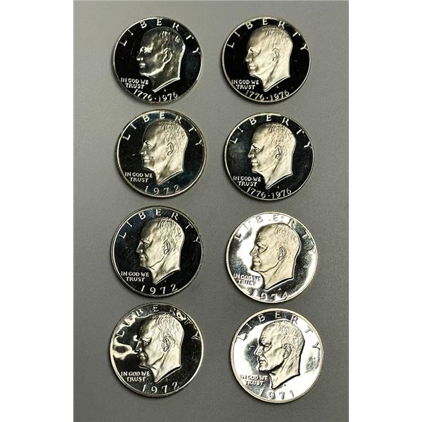 1971-1976 Eisenhower Dollars. A group of 8 Proofs