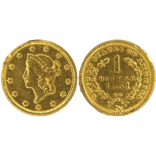 1851 Gold $1 Liberty. Sharpness of XF