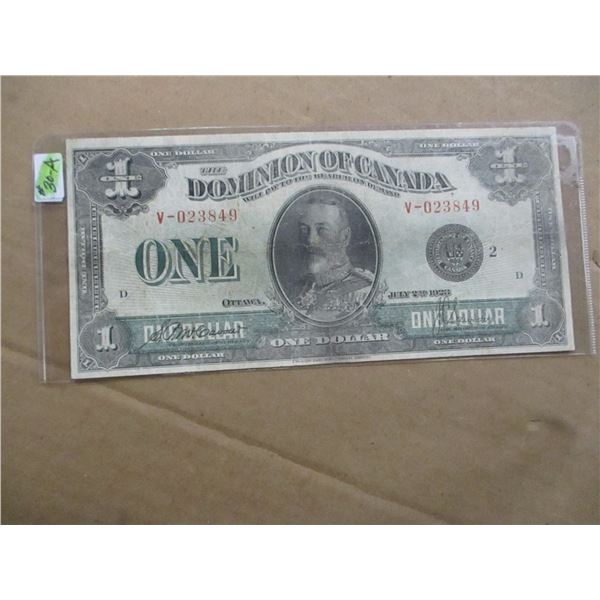 1923 BLACK SEAL DOMINION OF CANADA $1 BILL